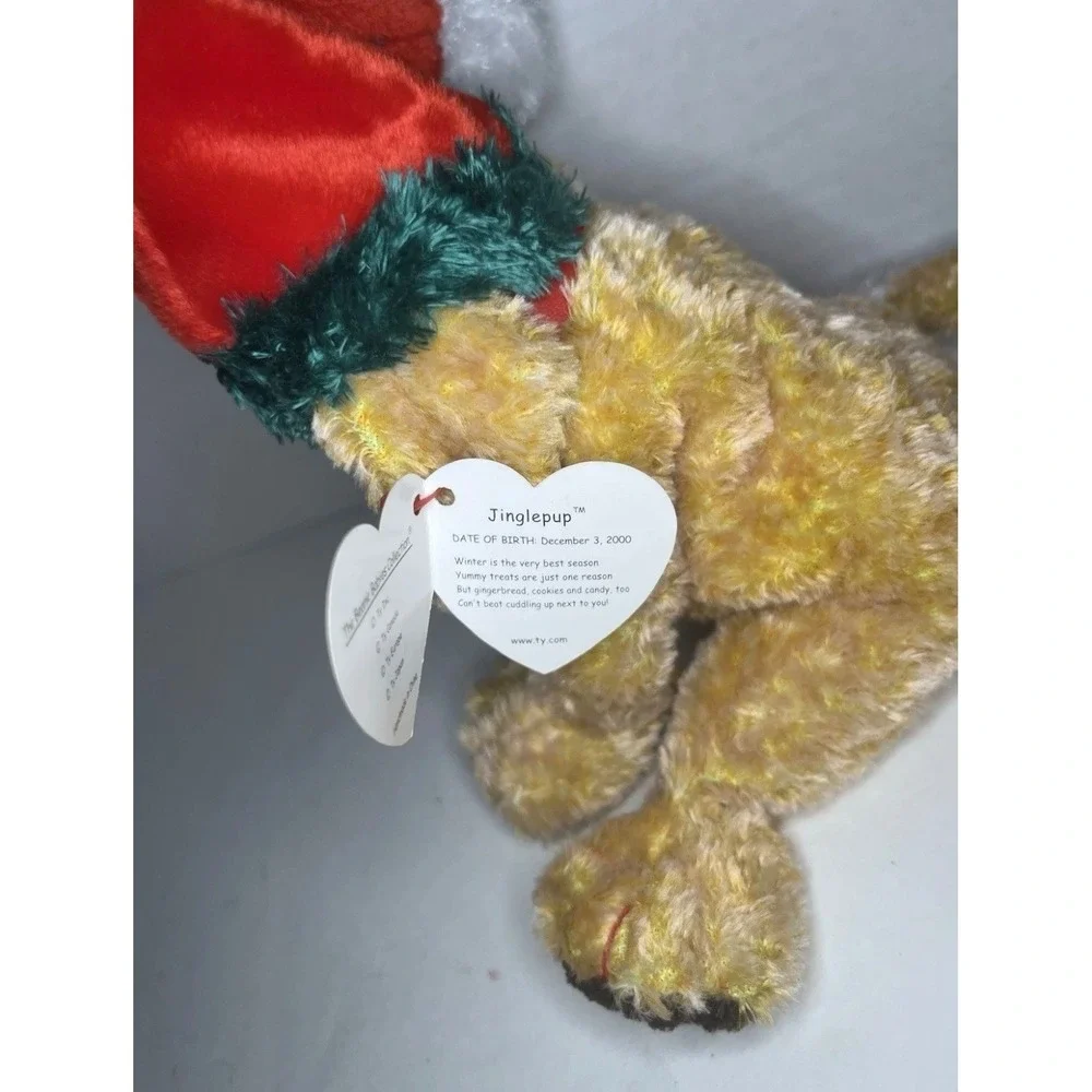 Ty Beanie Baby Jinglepup Christmas Dog Santa Hat Plush 2000 Golden Lab 4394